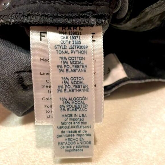 Frame Denim- Le Skinny de Jeanne in Tonal Python Black & Grey Print- Size 27 - Picture 10 of 11